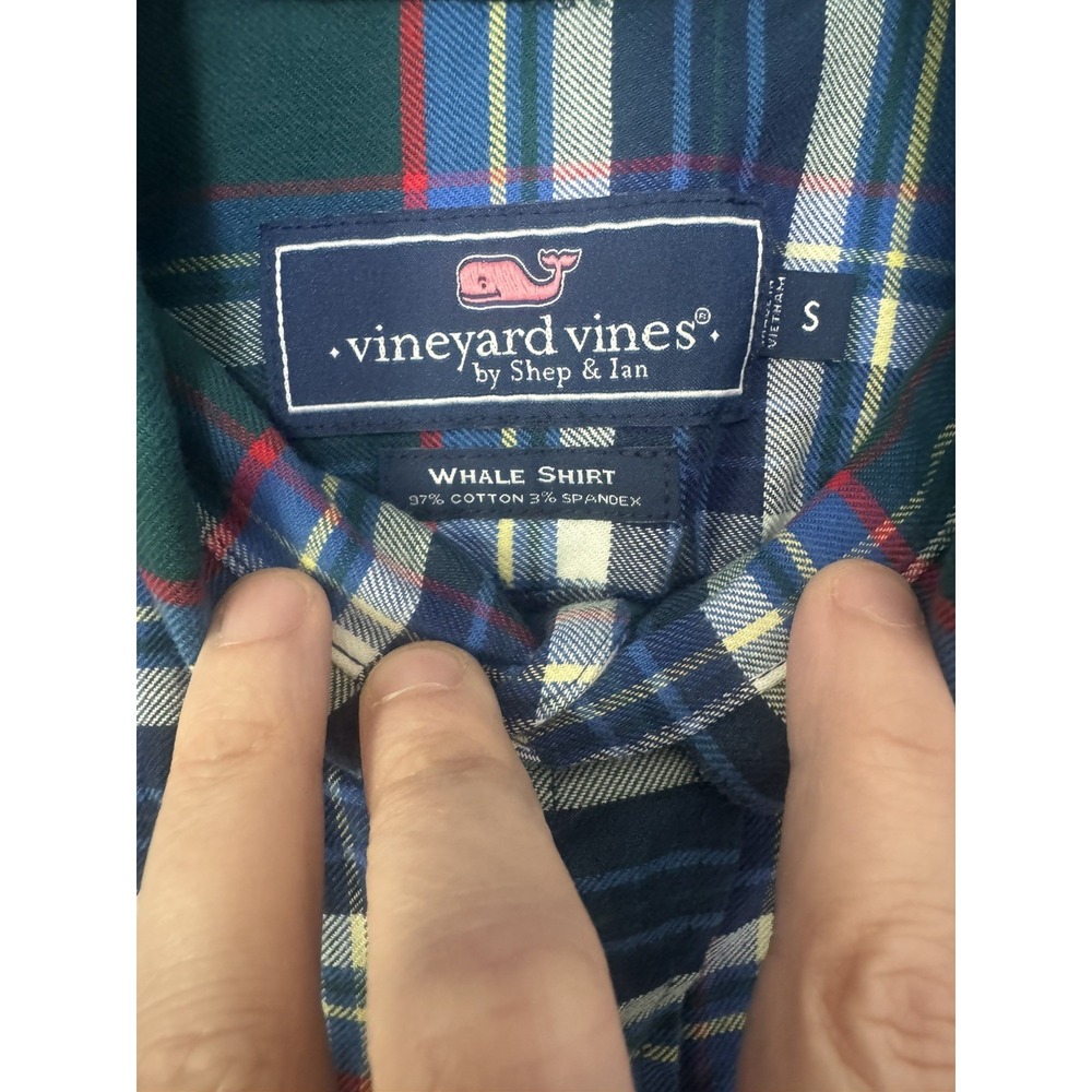 Vineyard Vines Men's (S) Whale Shirt Red Green Blue Cotton Plaid Button Up - Picture 3 of 4